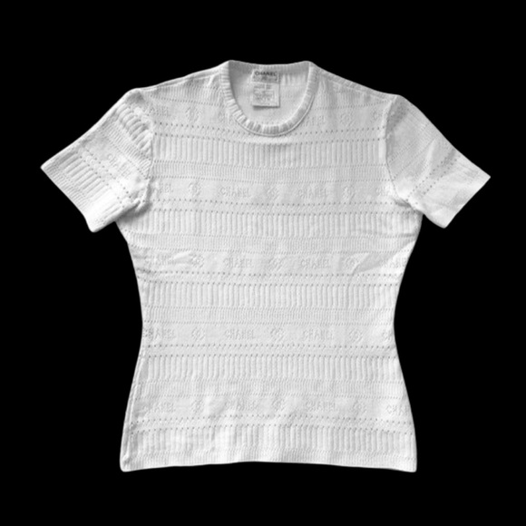 Chanel Vintage CC Monogram Logo Y2K Short Sleeve Stretchy Knit Top - Picture 10 of 11